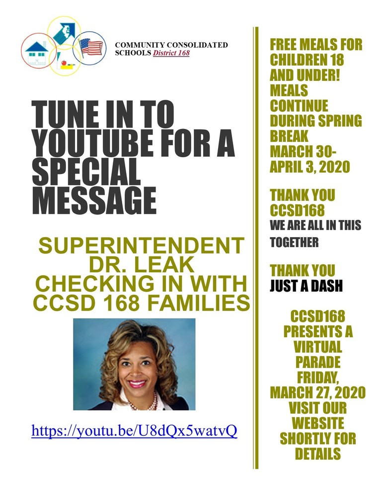 Tune in to YOUTUBE for a special message from Superintendent Dr. Donna S. Leak https://youtu.be/U8dQx5watvQ