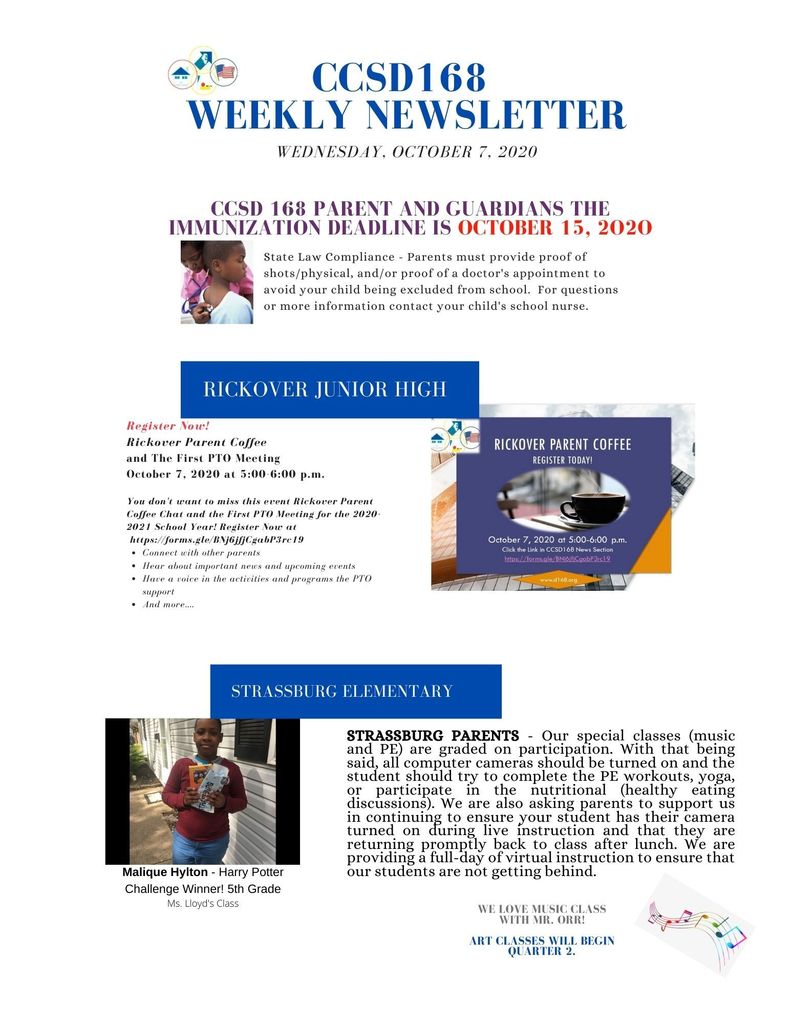 CCSD 168 Weekly Newsletter - October 7, 2020