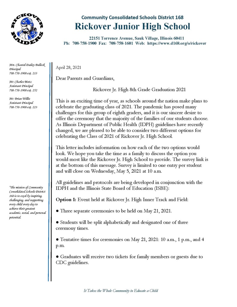2021  Rickover 8th Grade Graduation Information