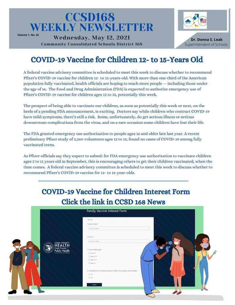 CCSD 168 Weekly Newsletter - May 12, 2021