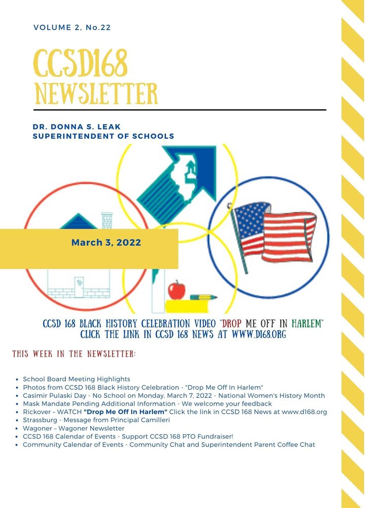 CCSD 168 Weekly Newsletter - March 3, 2022