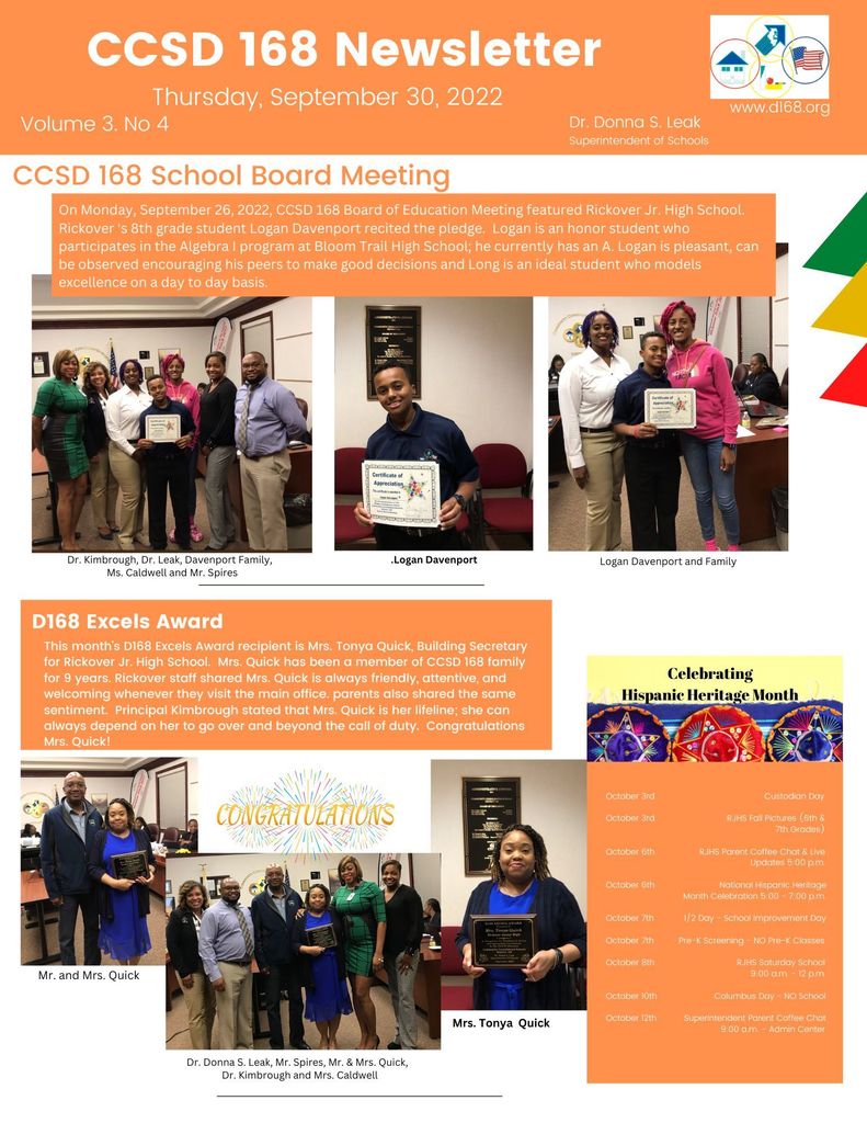 CCSD 168 Weekly Newsletter 